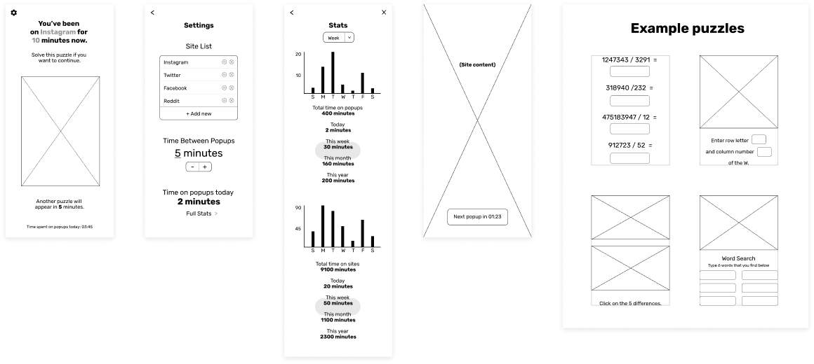 Medium-fidelity screens